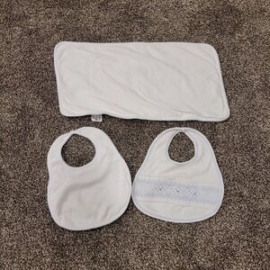 Magnolia Baby Smocked Pima Cotton Bib and Burp Cloth Set White Blue 3pc